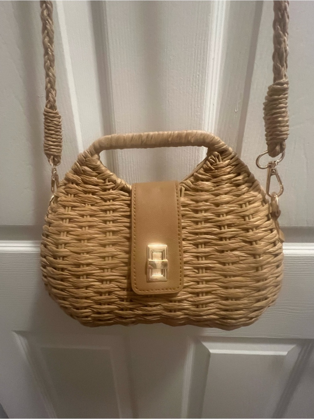Woven Straw Crossbody Bag in Tan